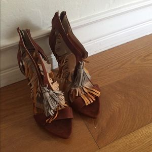 Zara Fringe High Heels Sandals Size 9